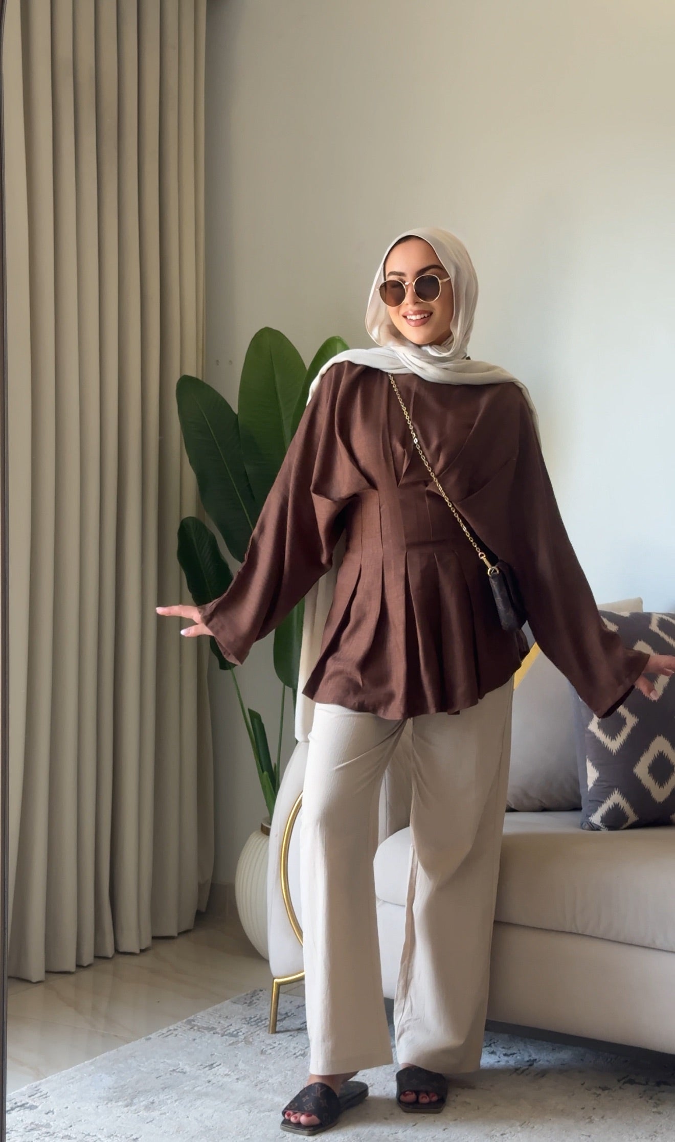 Linen Blouse⚡️ ◀️ Medium: من 65 لـ 75 كيلو Brown