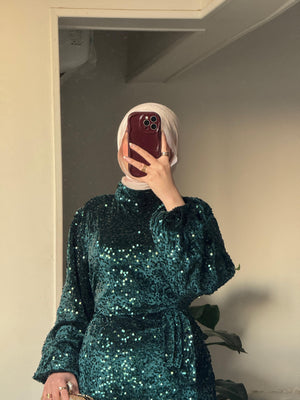 Glamming Dress✨ المقاس الثاني: من 75 حتى 90 كيلو Dark green