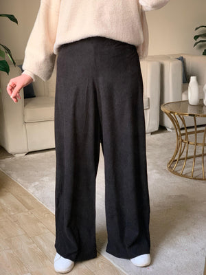 بنطلون الوايد ليج الشتوي - winter wide leg pants Black