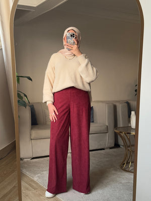 winter wide leg pants Burgendy