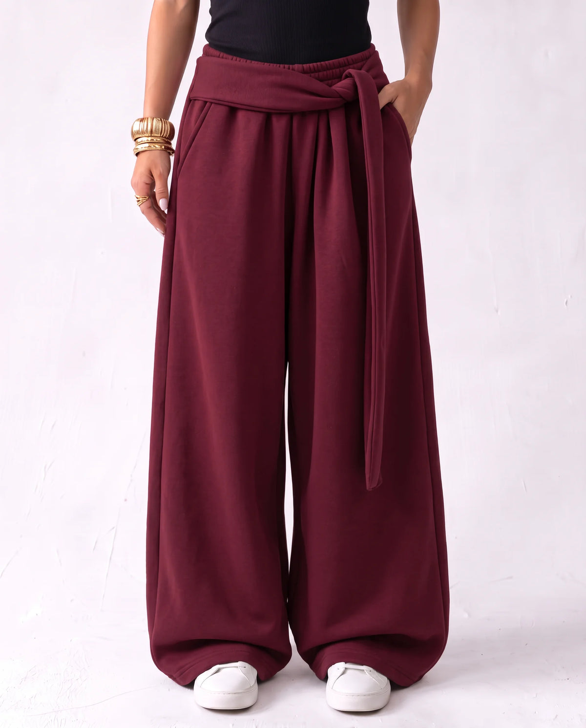 Tie Wide Pants Burgundy