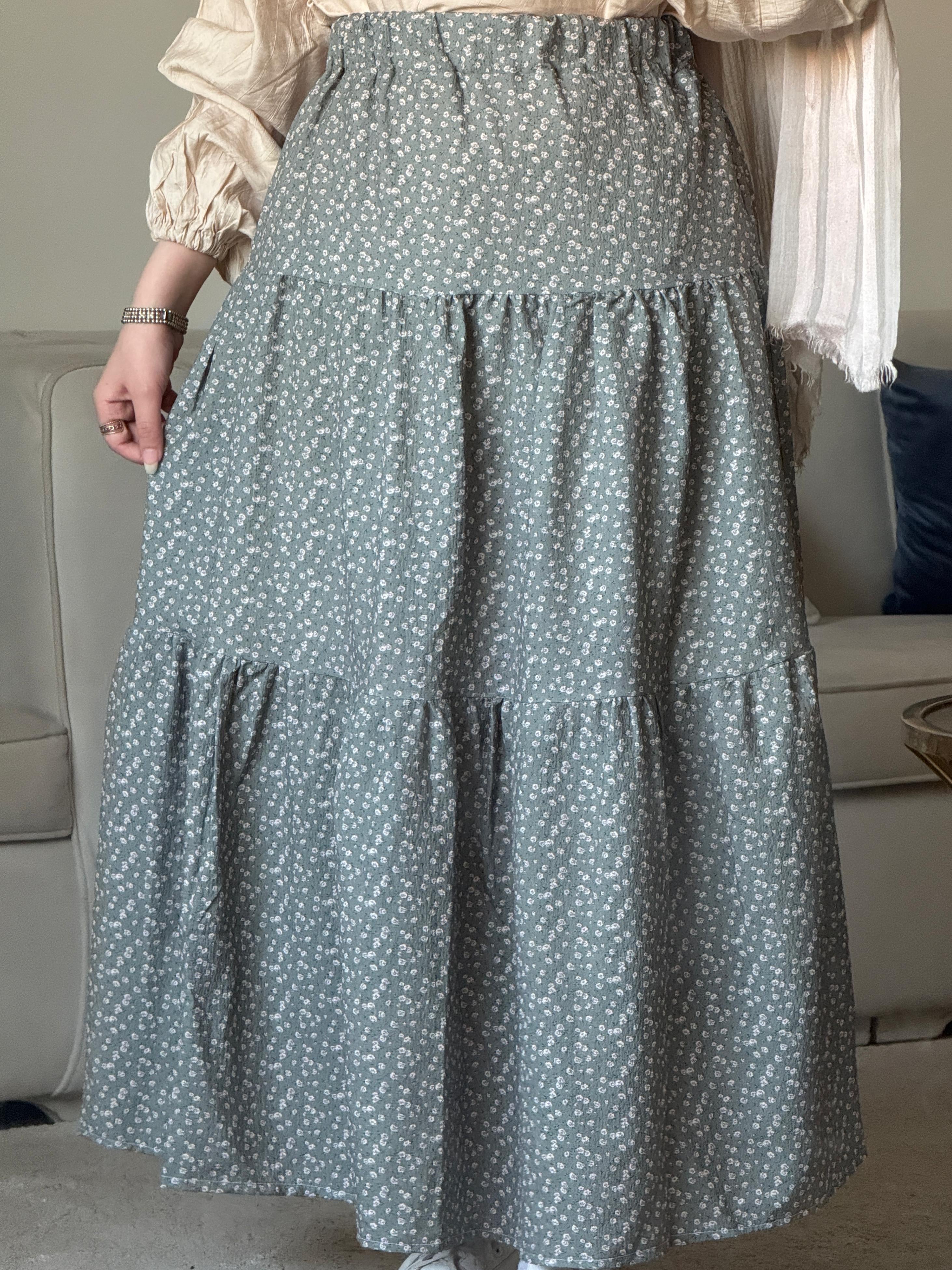 Flora Skirt💓 Olive وان سايز : من 55 كيلو ل 95 كيلو