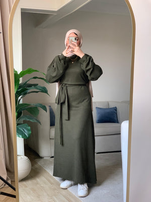 Winter Dress - فستان بيزك شتوي olive