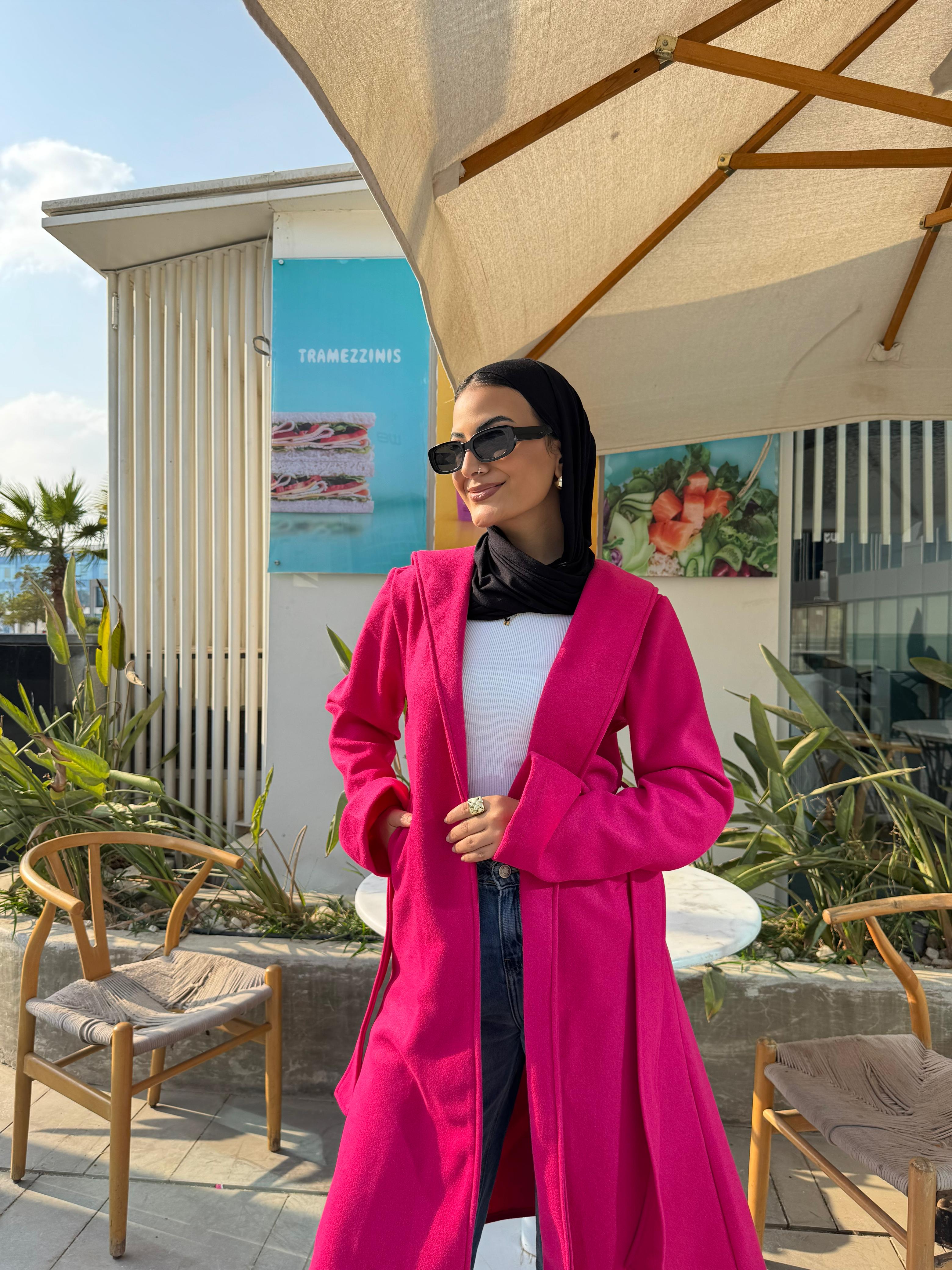 Hooded coat hot pink