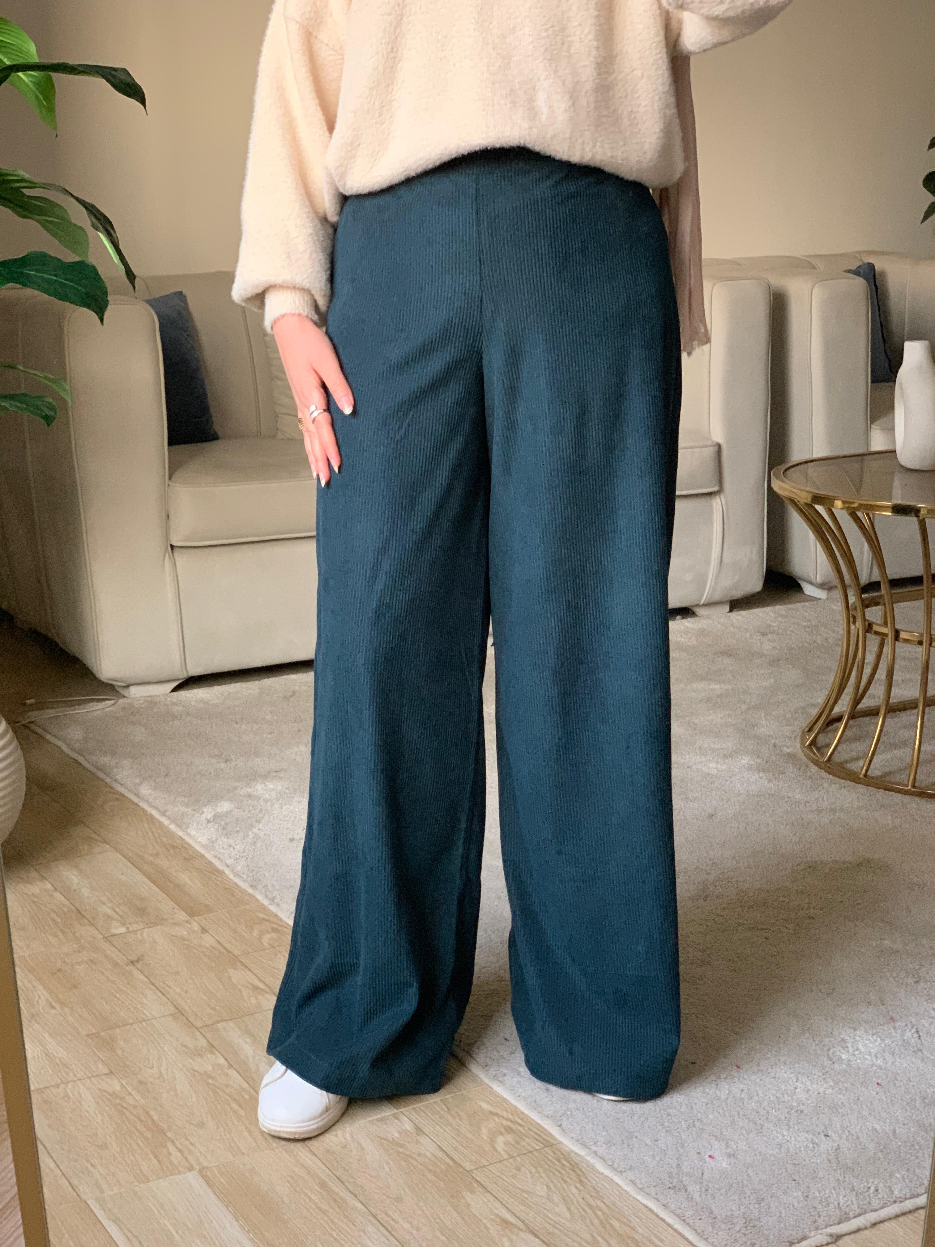 بنطلون الوايد ليج الشتوي - winter wide leg pants blue