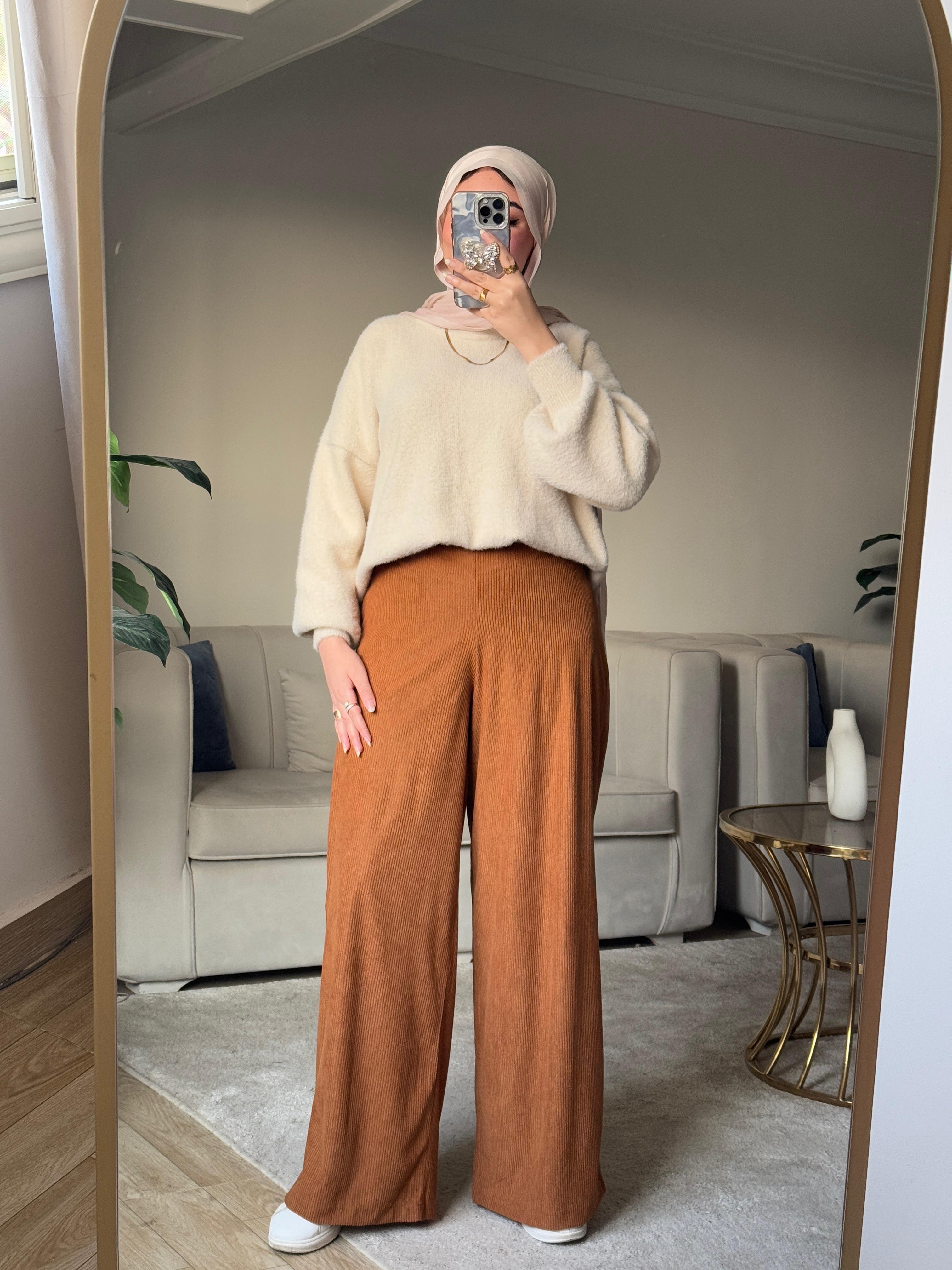 winter wide leg pants saddle brown