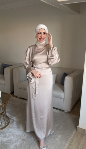 Soirée Dress - فستان سوارية Beige large