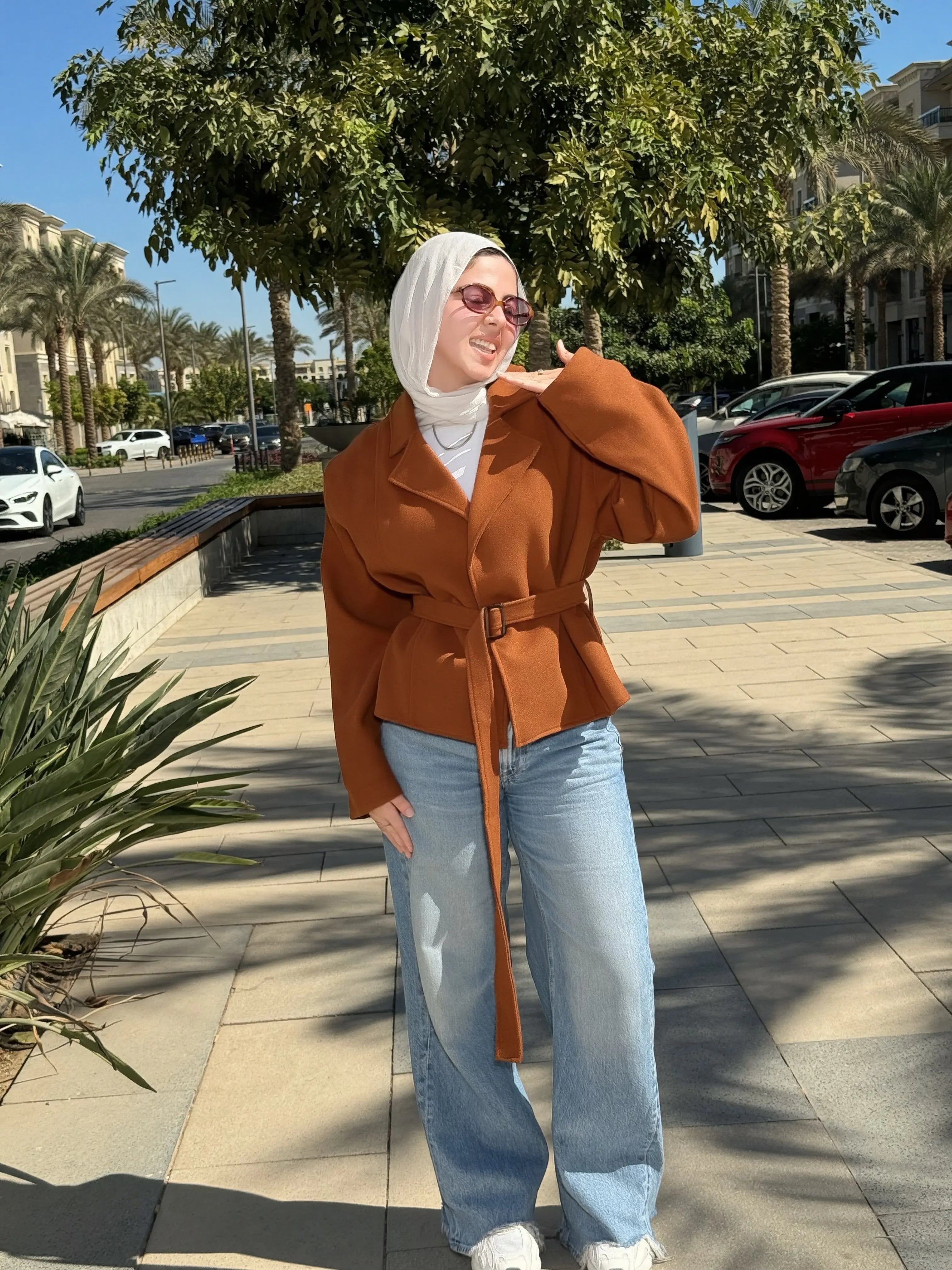 Cropped coat Camel