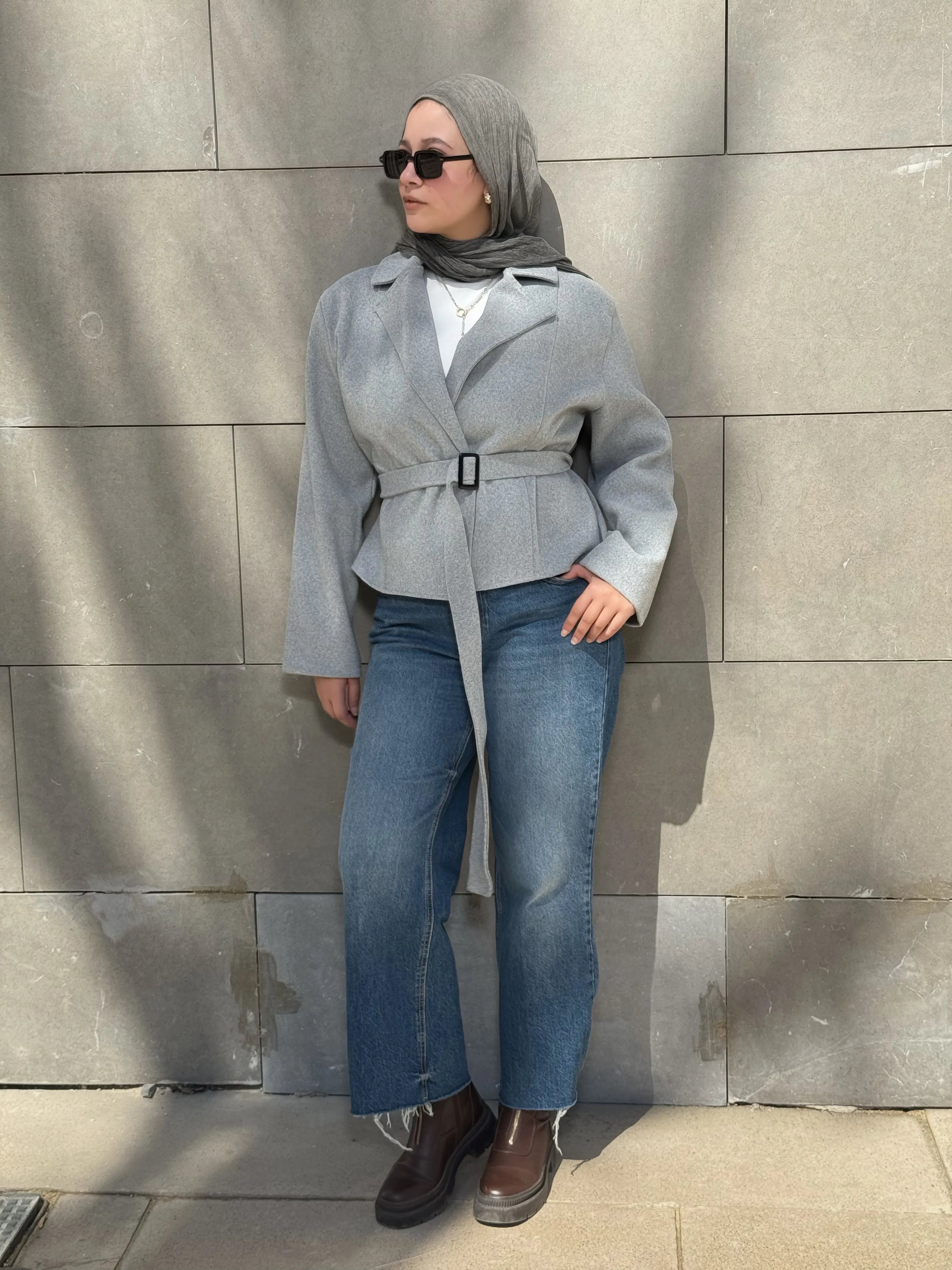 Cropped coat gray