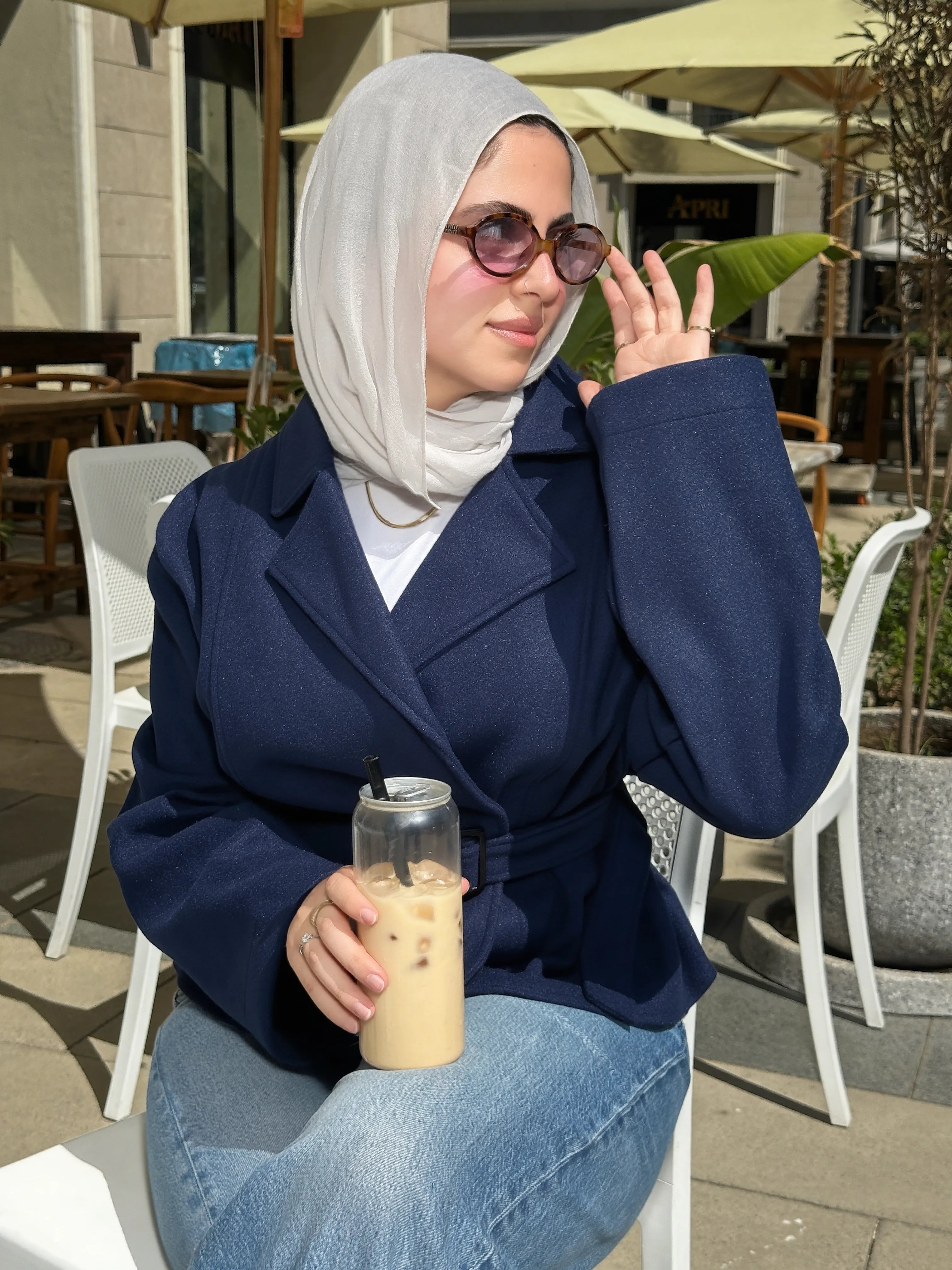 Cropped coat navy blue