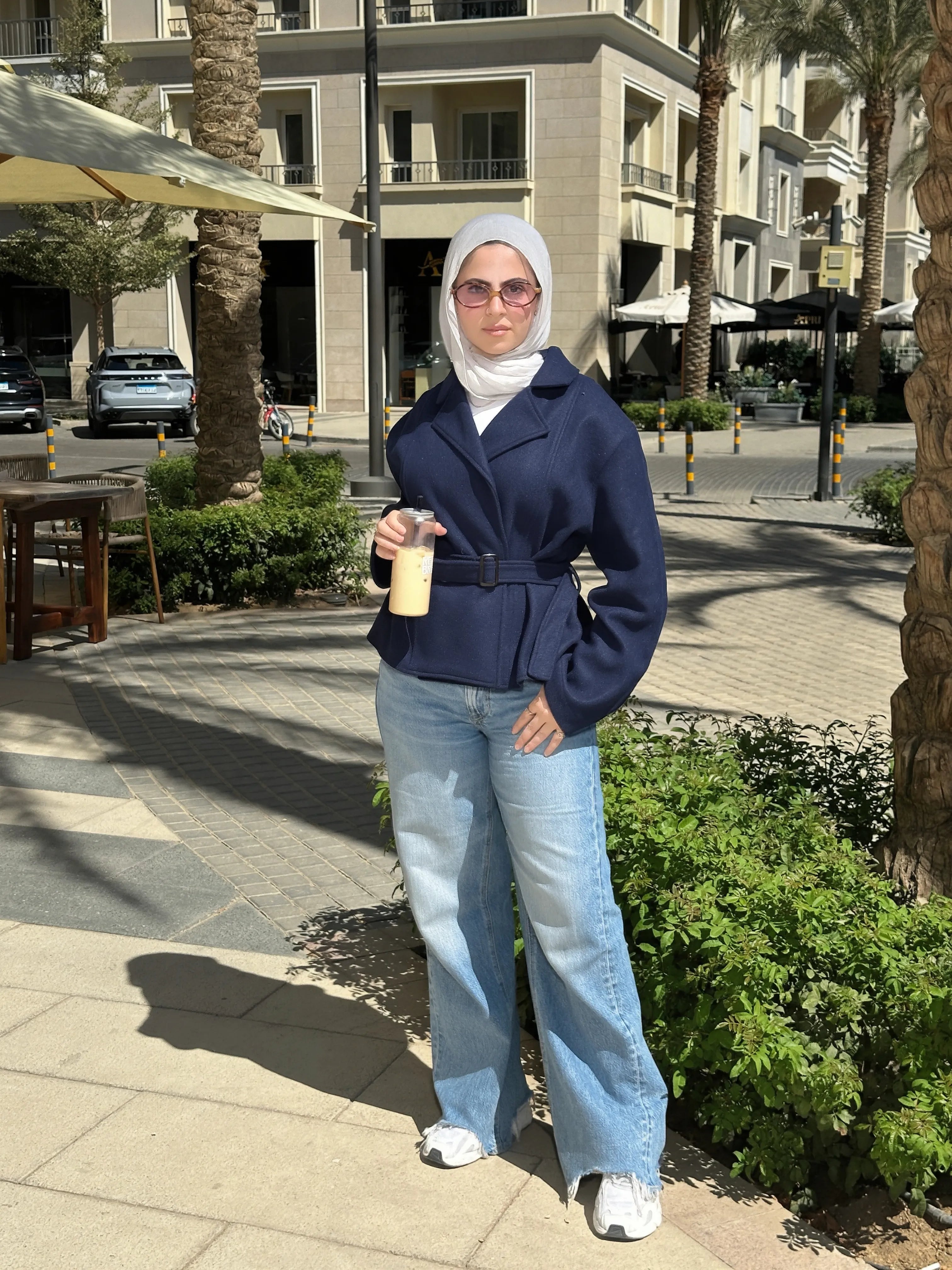 Cropped coat navy blue