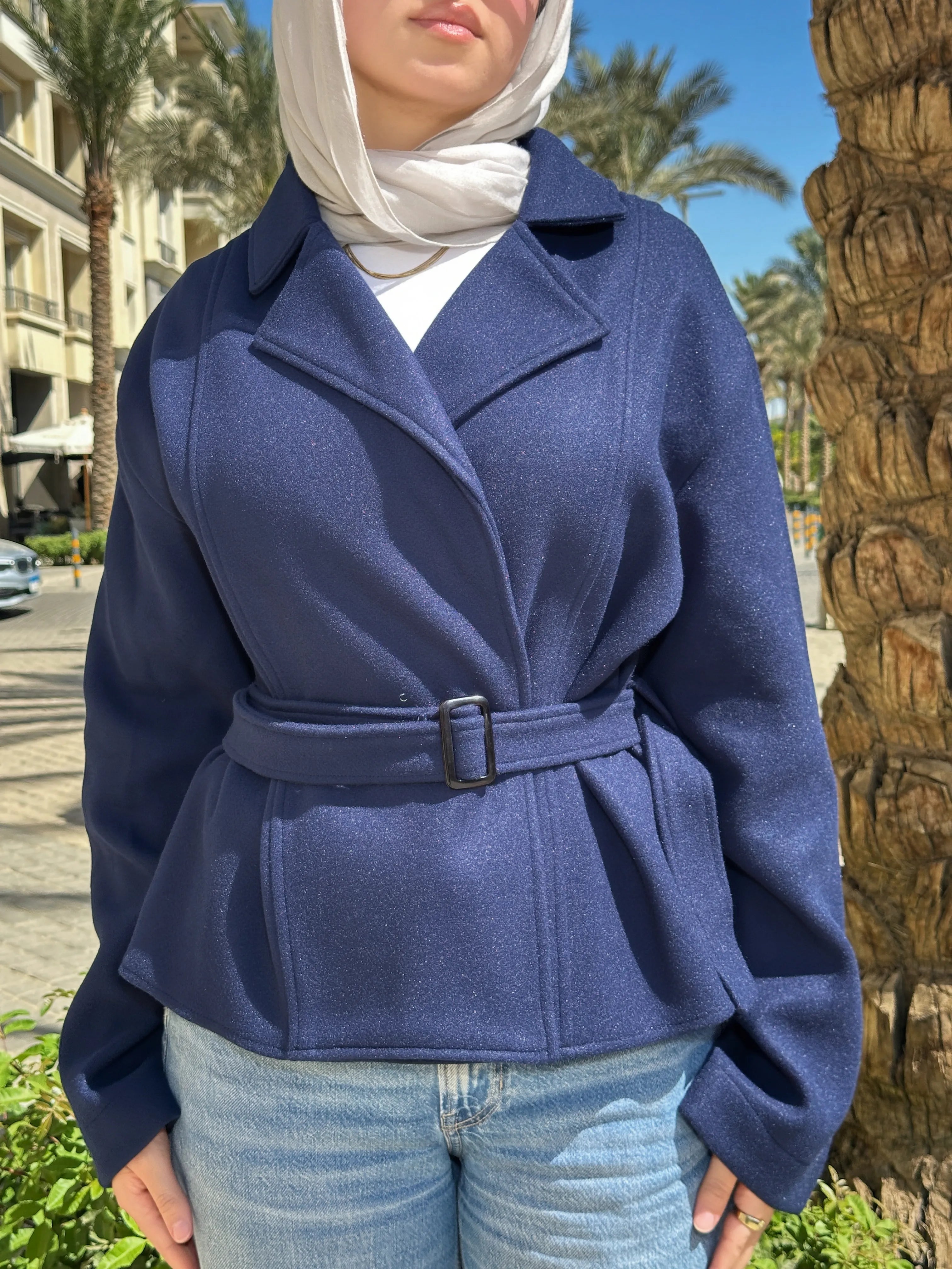 Cropped coat navy blue