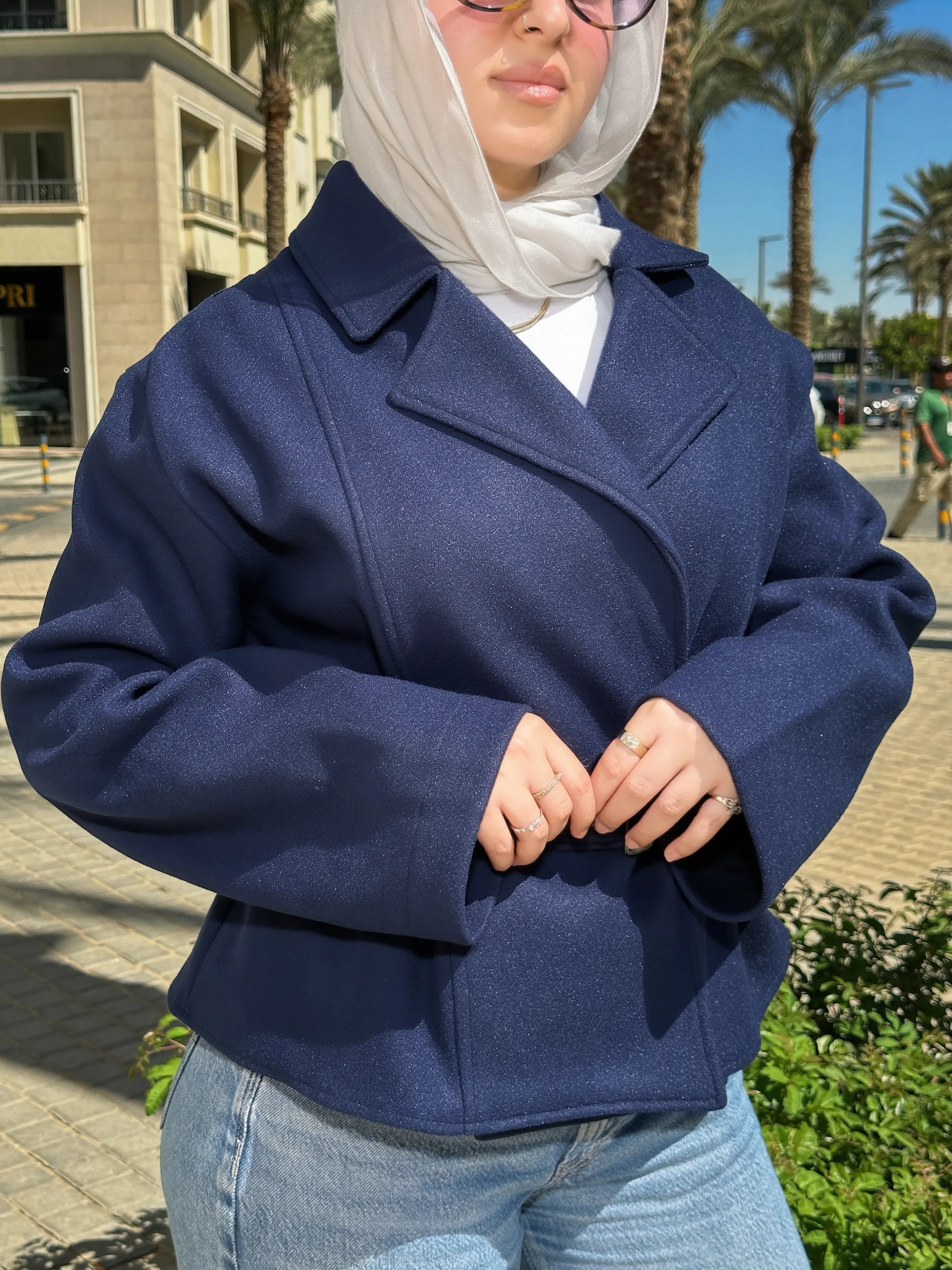 Cropped coat navy blue